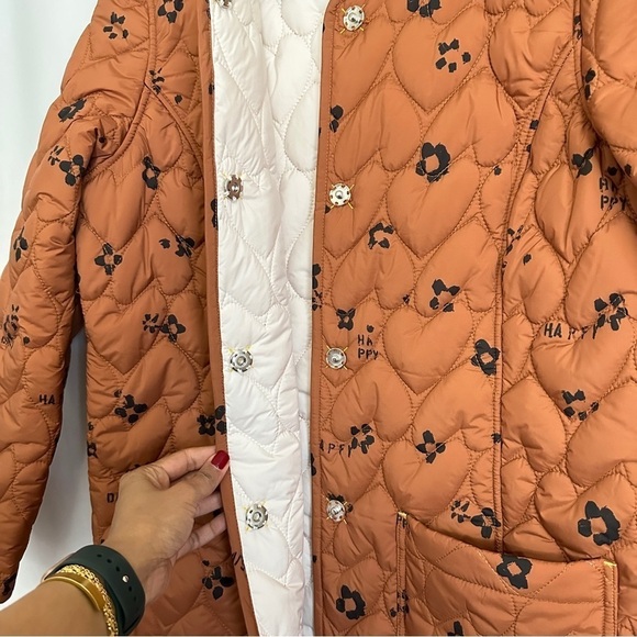 NWT Kerri Rosenthal Heart Print Winter Quilted Jacket Rust Orange Color sz L - Picture 7 of 16